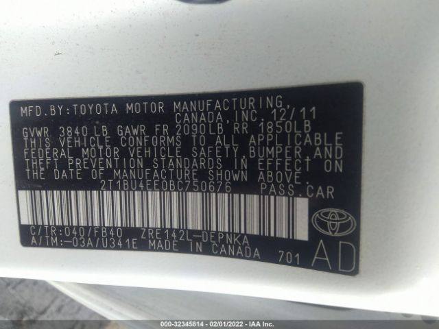 Photo 8 VIN: 2T1BU4EE0BC750676 - TOYOTA COROLLA 