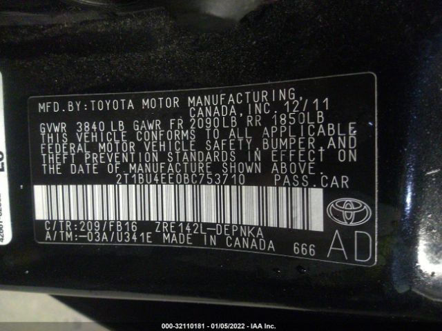 Photo 8 VIN: 2T1BU4EE0BC753710 - TOYOTA COROLLA 