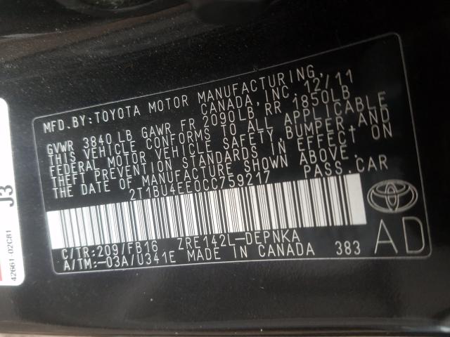 Photo 9 VIN: 2T1BU4EE0CC759217 - TOYOTA COROLLA BA 