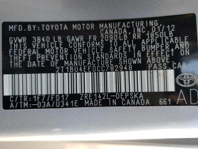 Photo 9 VIN: 2T1BU4EE0CC782948 - TOYOTA COROLLA BA 