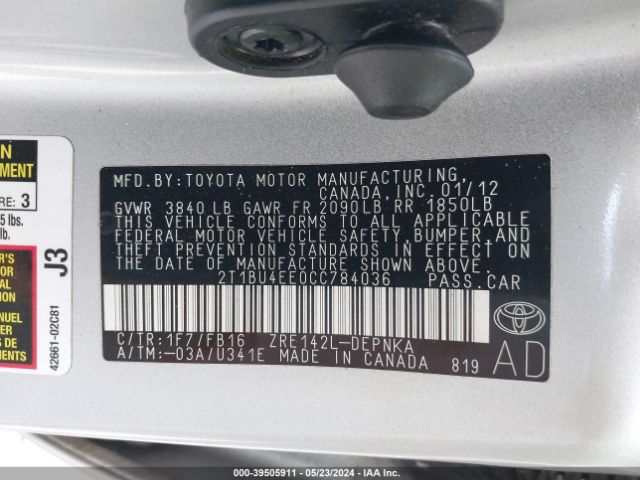 Photo 8 VIN: 2T1BU4EE0CC784036 - TOYOTA COROLLA 