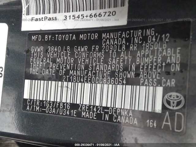 Photo 8 VIN: 2T1BU4EE0CC836054 - TOYOTA COROLLA 