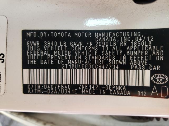 Photo 9 VIN: 2T1BU4EE0CC847734 - TOYOTA COROLLA BA 