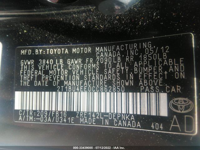 Photo 8 VIN: 2T1BU4EE0CC862850 - TOYOTA COROLLA 