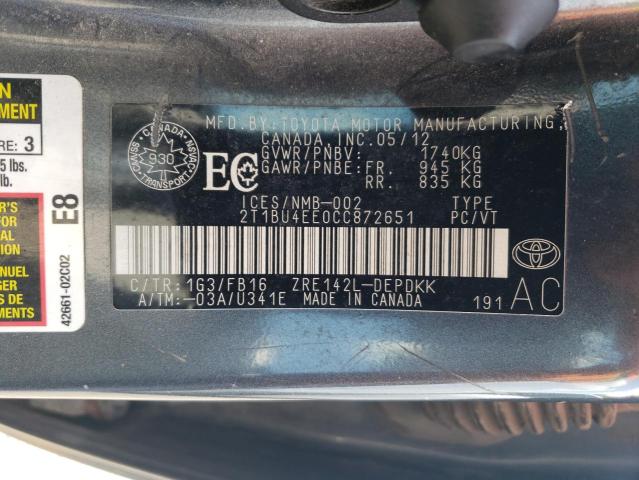 Photo 11 VIN: 2T1BU4EE0CC872651 - TOYOTA COROLLA BA 