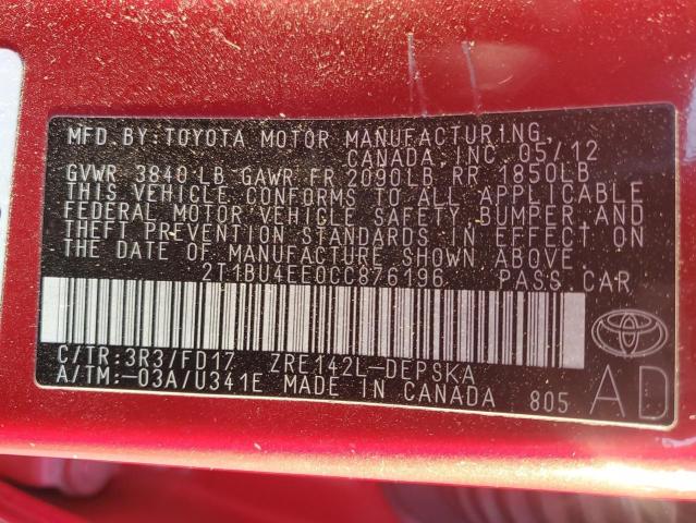 Photo 12 VIN: 2T1BU4EE0CC876196 - TOYOTA COROLLA BA 