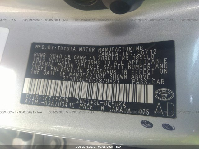 Photo 8 VIN: 2T1BU4EE0CC879423 - TOYOTA COROLLA 