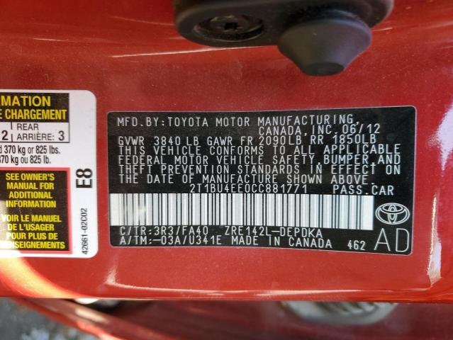 Photo 11 VIN: 2T1BU4EE0CC881771 - TOYOTA COROLLA BA 