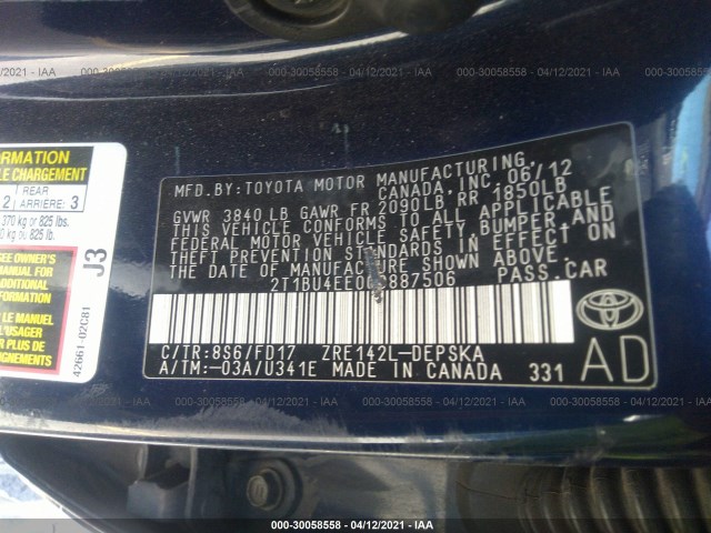 Photo 8 VIN: 2T1BU4EE0CC887506 - TOYOTA COROLLA 