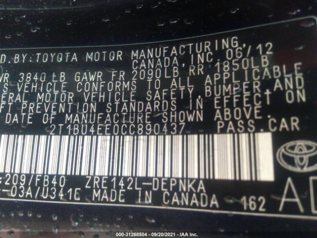 Photo 8 VIN: 2T1BU4EE0CC890437 - TOYOTA COROLLA 