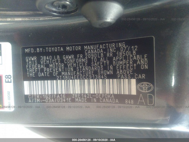 Photo 8 VIN: 2T1BU4EE0CC913845 - TOYOTA COROLLA 