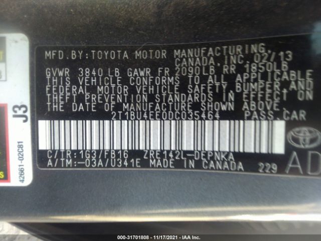 Photo 8 VIN: 2T1BU4EE0DC035464 - TOYOTA COROLLA 