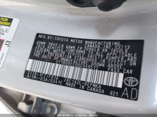 Photo 8 VIN: 2T1BU4EE0DC049512 - TOYOTA COROLLA 