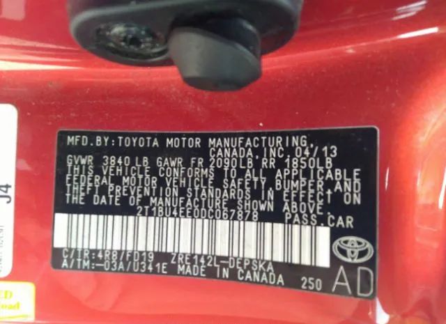 Photo 8 VIN: 2T1BU4EE0DC067878 - TOYOTA COROLLA 