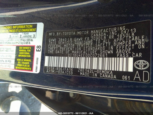 Photo 8 VIN: 2T1BU4EE0DC072661 - TOYOTA COROLLA 