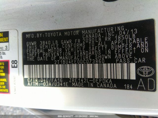 Photo 8 VIN: 2T1BU4EE0DC073860 - TOYOTA COROLLA 