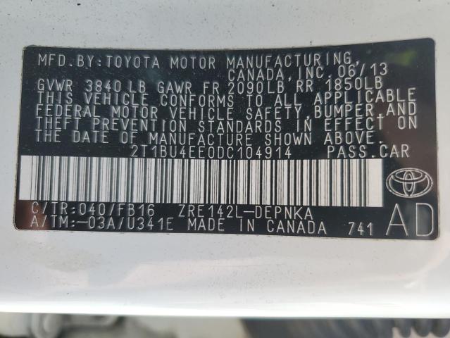 Photo 12 VIN: 2T1BU4EE0DC104914 - TOYOTA COROLLA 