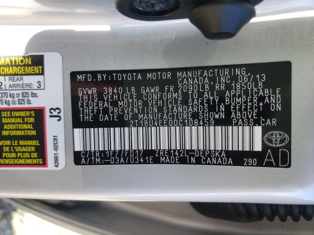 Photo 9 VIN: 2T1BU4EE0DC108459 - TOYOTA COROLLA BA 