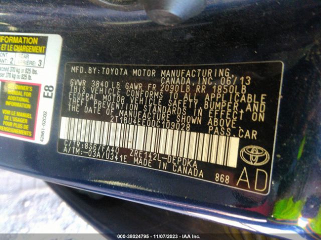 Photo 8 VIN: 2T1BU4EE0DC109028 - TOYOTA COROLLA 