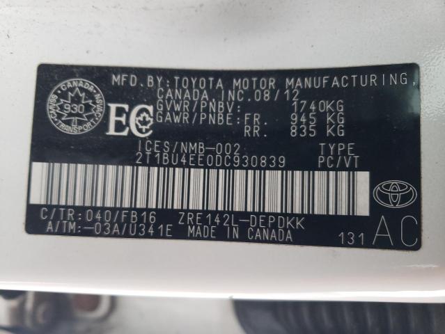 Photo 12 VIN: 2T1BU4EE0DC930839 - TOYOTA COROLLA BA 