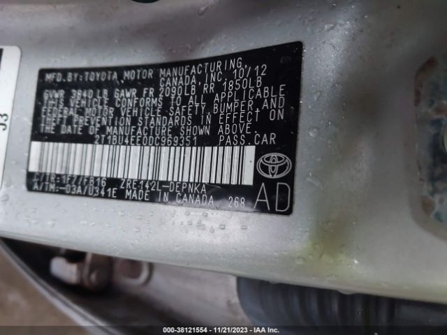 Photo 8 VIN: 2T1BU4EE0DC969351 - TOYOTA COROLLA 