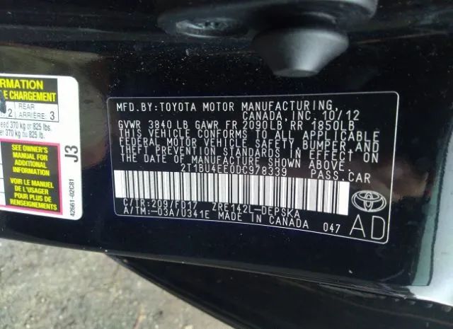 Photo 8 VIN: 2T1BU4EE0DC978339 - TOYOTA COROLLA 