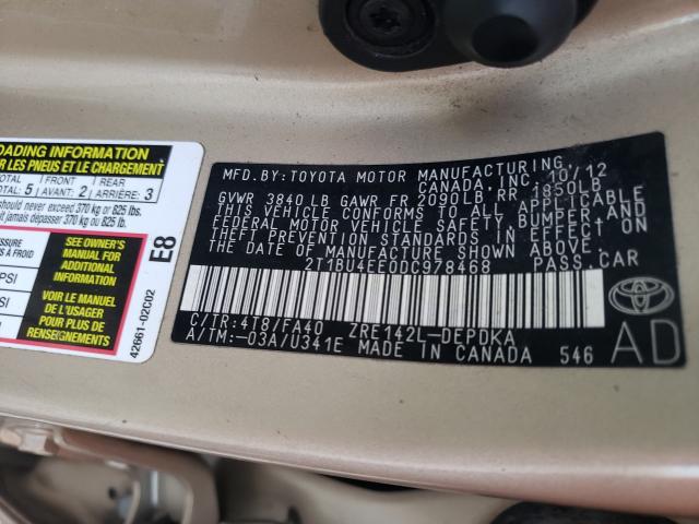 Photo 9 VIN: 2T1BU4EE0DC978468 - TOYOTA COROLLA BA 