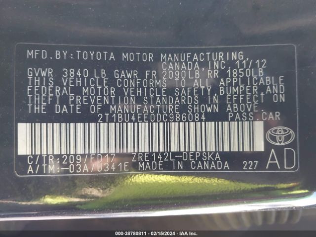 Photo 8 VIN: 2T1BU4EE0DC986084 - TOYOTA COROLLA 