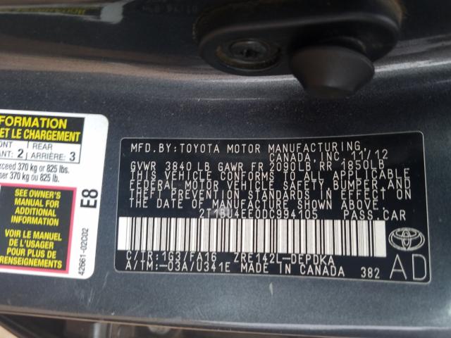 Photo 9 VIN: 2T1BU4EE0DC994105 - TOYOTA COROLLA BA 