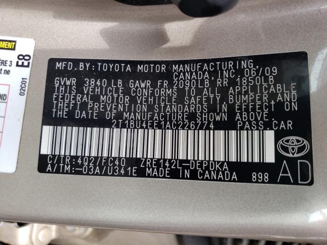 Photo 9 VIN: 2T1BU4EE1AC226774 - TOYOTA COROLLA BA 