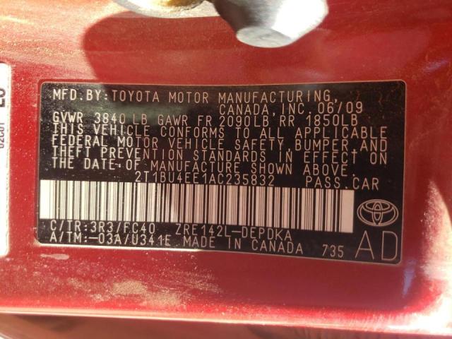 Photo 9 VIN: 2T1BU4EE1AC235832 - TOYOTA COROLLA BA 