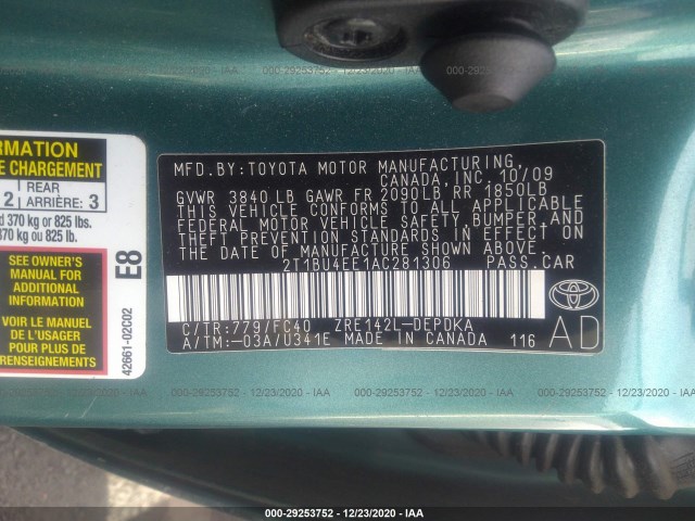 Photo 8 VIN: 2T1BU4EE1AC281306 - TOYOTA COROLLA 