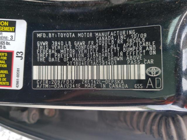 Photo 9 VIN: 2T1BU4EE1AC291401 - TOYOTA COROLLA BA 