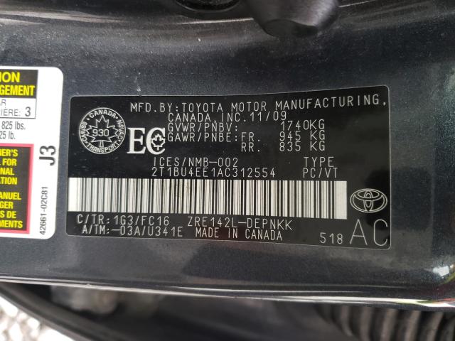 Photo 9 VIN: 2T1BU4EE1AC312554 - TOYOTA COROLLA BA 