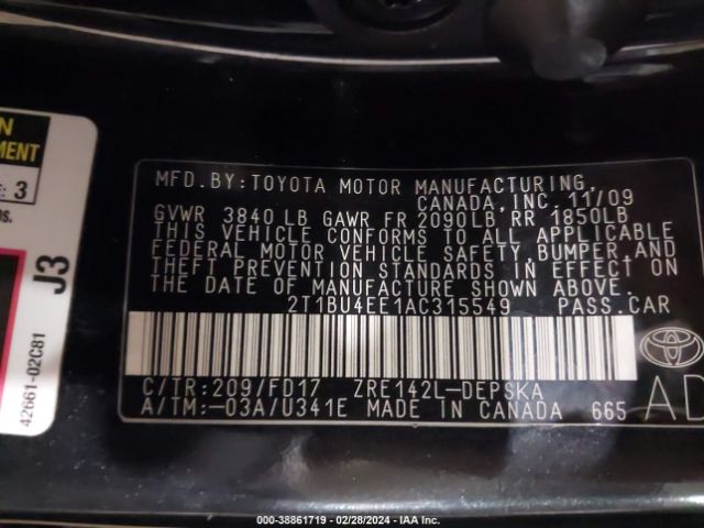 Photo 8 VIN: 2T1BU4EE1AC315549 - TOYOTA COROLLA 