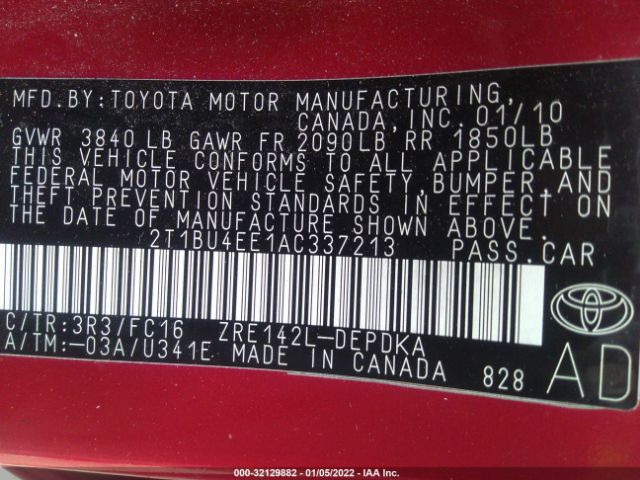 Photo 8 VIN: 2T1BU4EE1AC337213 - TOYOTA COROLLA 