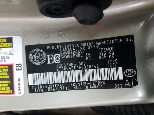 Photo 9 VIN: 2T1BU4EE1AC338149 - TOYOTA COROLLA BA 