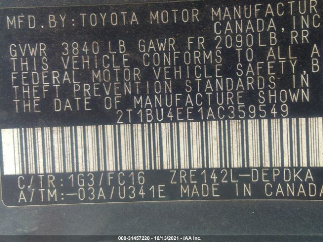 Photo 8 VIN: 2T1BU4EE1AC359549 - TOYOTA COROLLA 