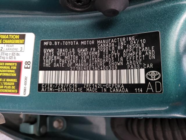 Photo 9 VIN: 2T1BU4EE1AC400309 - TOYOTA COROLLA BA 