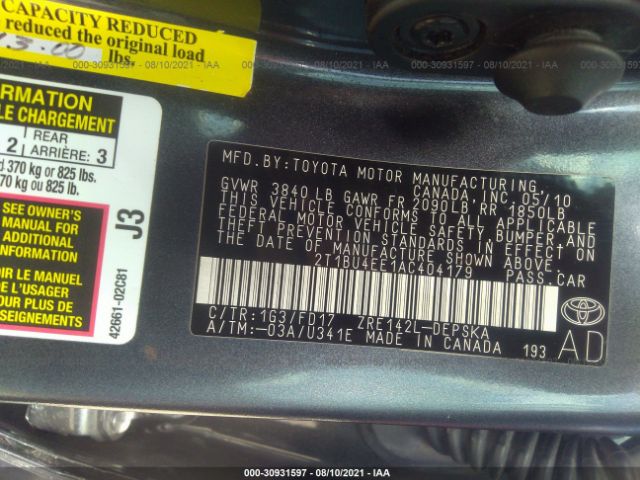 Photo 8 VIN: 2T1BU4EE1AC404179 - TOYOTA COROLLA 