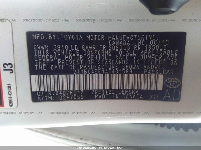 Photo 8 VIN: 2T1BU4EE1AC431589 - TOYOTA COROLLA 