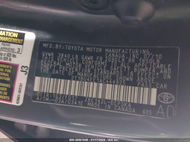 Photo 8 VIN: 2T1BU4EE1AC444925 - TOYOTA COROLLA 