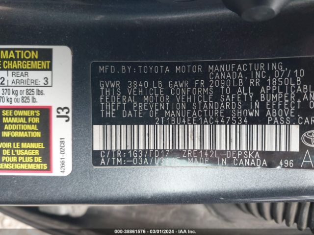 Photo 8 VIN: 2T1BU4EE1AC447534 - TOYOTA COROLLA 