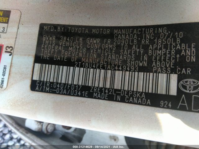 Photo 8 VIN: 2T1BU4EE1AC449493 - TOYOTA COROLLA 