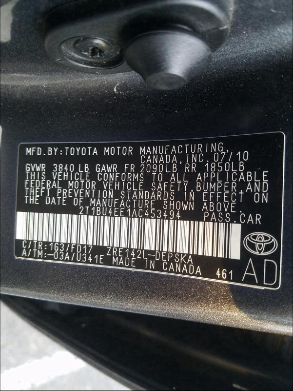 Photo 9 VIN: 2T1BU4EE1AC453494 - TOYOTA COROLLA BA 