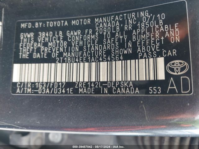 Photo 8 VIN: 2T1BU4EE1AC454564 - TOYOTA COROLLA 