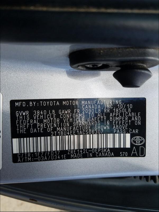 Photo 9 VIN: 2T1BU4EE1AC506307 - TOYOTA COROLLA S 