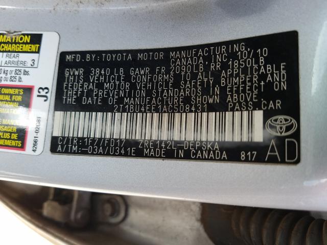 Photo 9 VIN: 2T1BU4EE1AC508431 - TOYOTA COROLLA S 