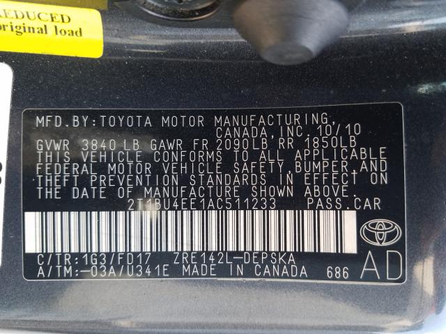 Photo 9 VIN: 2T1BU4EE1AC511233 - TOYOTA COROLLA 