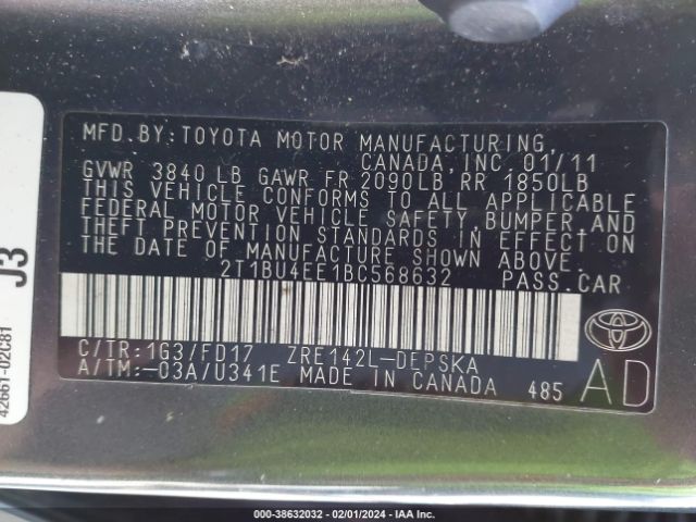 Photo 8 VIN: 2T1BU4EE1BC568632 - TOYOTA COROLLA 